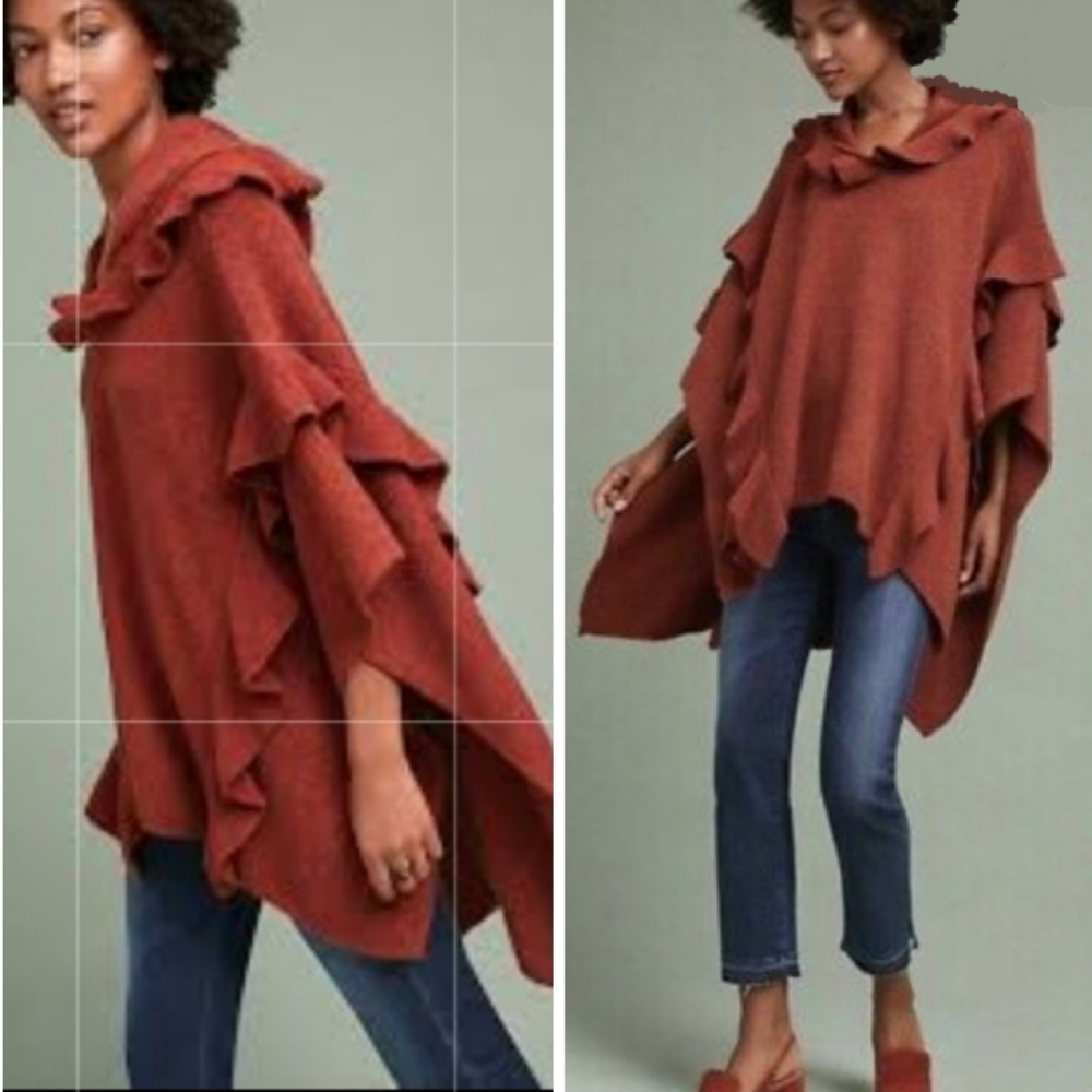Anthropologie Troubadour boho ruffle hooded sweater/poncho